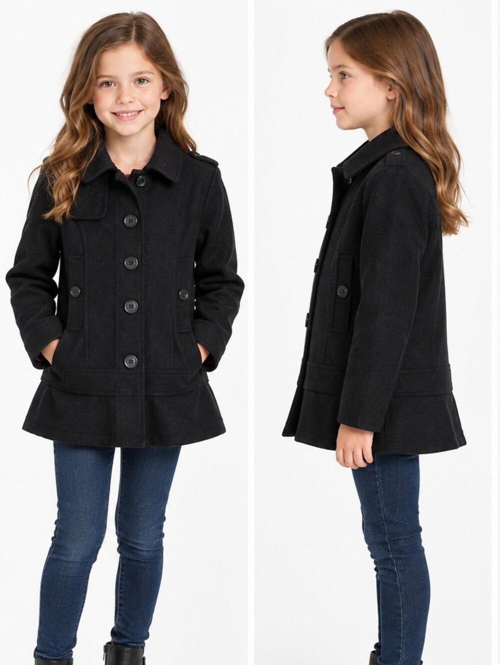 Black Rivet girls wool button down coat, size 5, black